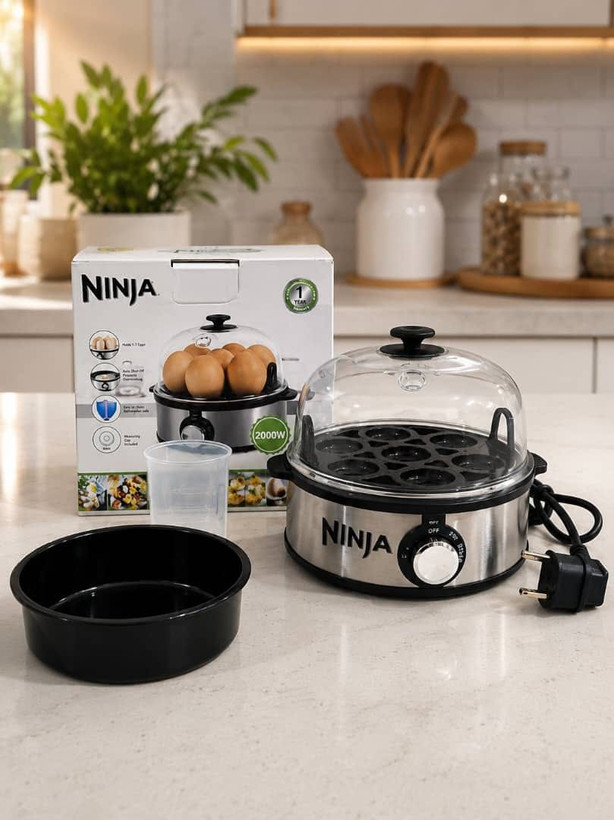 تخممرغ پز نینجا Ninja nj700 ظرفیت 7 عدد، 2000 وات، بدنه استیل با کاسه کیک