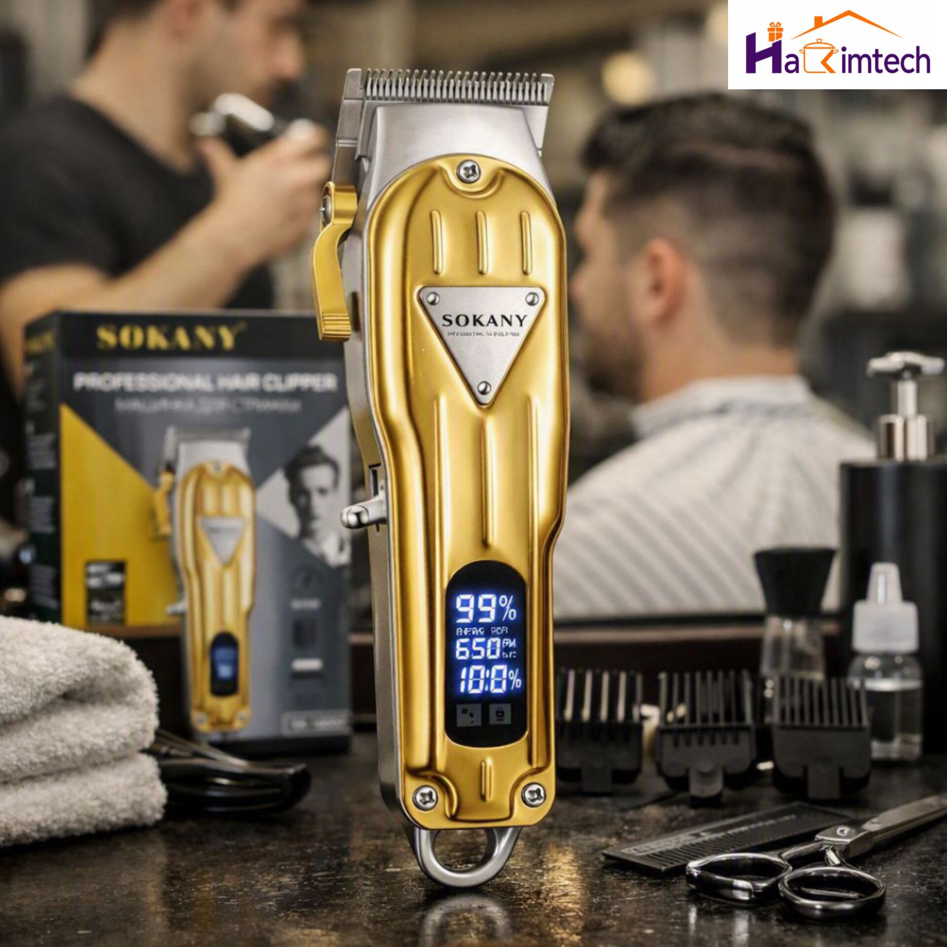 ماشین اصلاح موی حرفه‌ای سوکانی طلایی مدل SK-16007 با نمایشگر دیجیتال