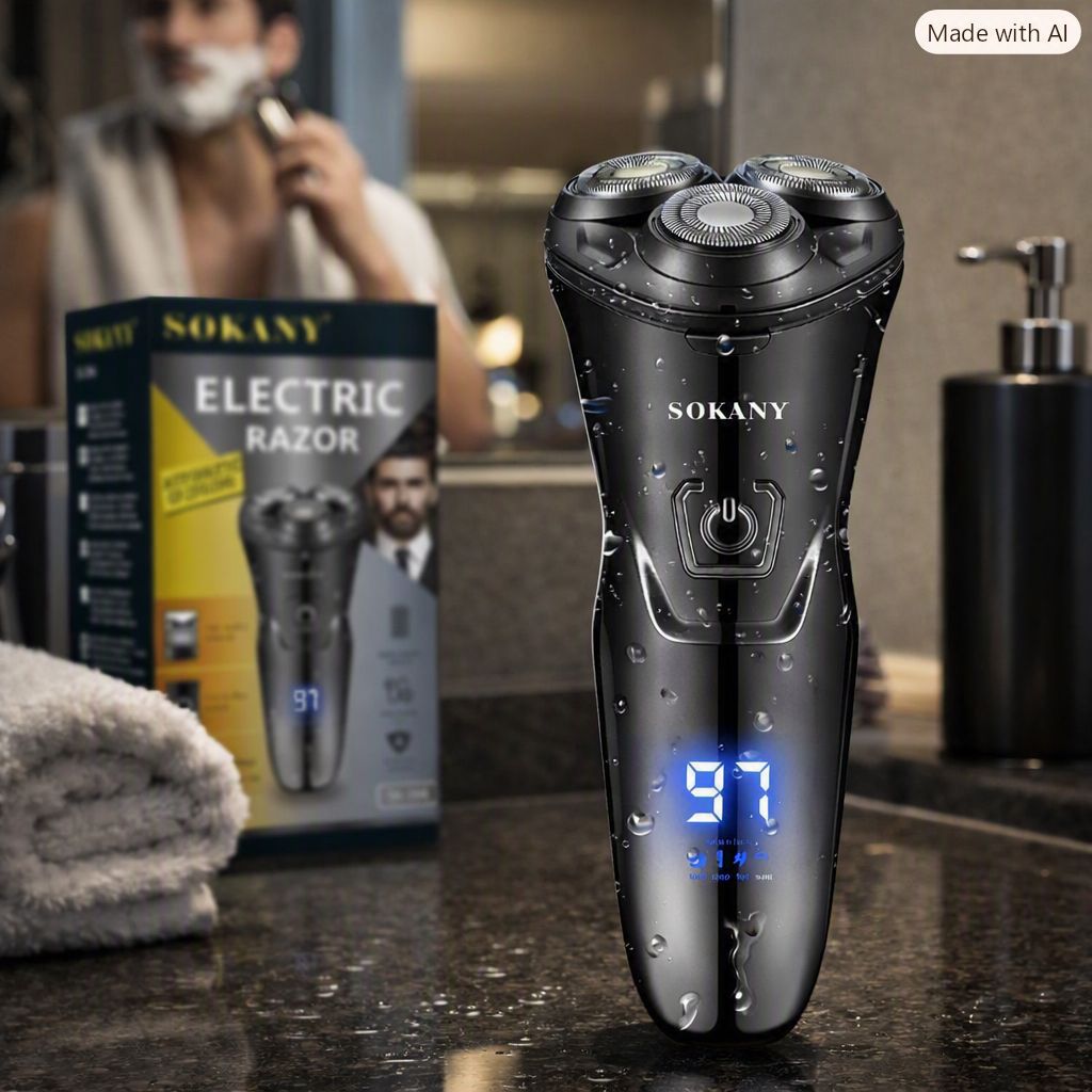 ریش‌تراش برقی سه‌سری سوکانی مدل SK-394 با نمایشگر دیجیتال