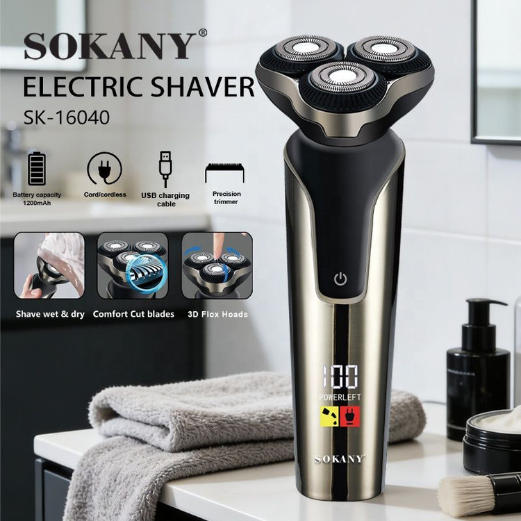 ریشتراش برقی سهسری سوکانی مدل SK-16040 شارژی با نمایشگر دیجیتال