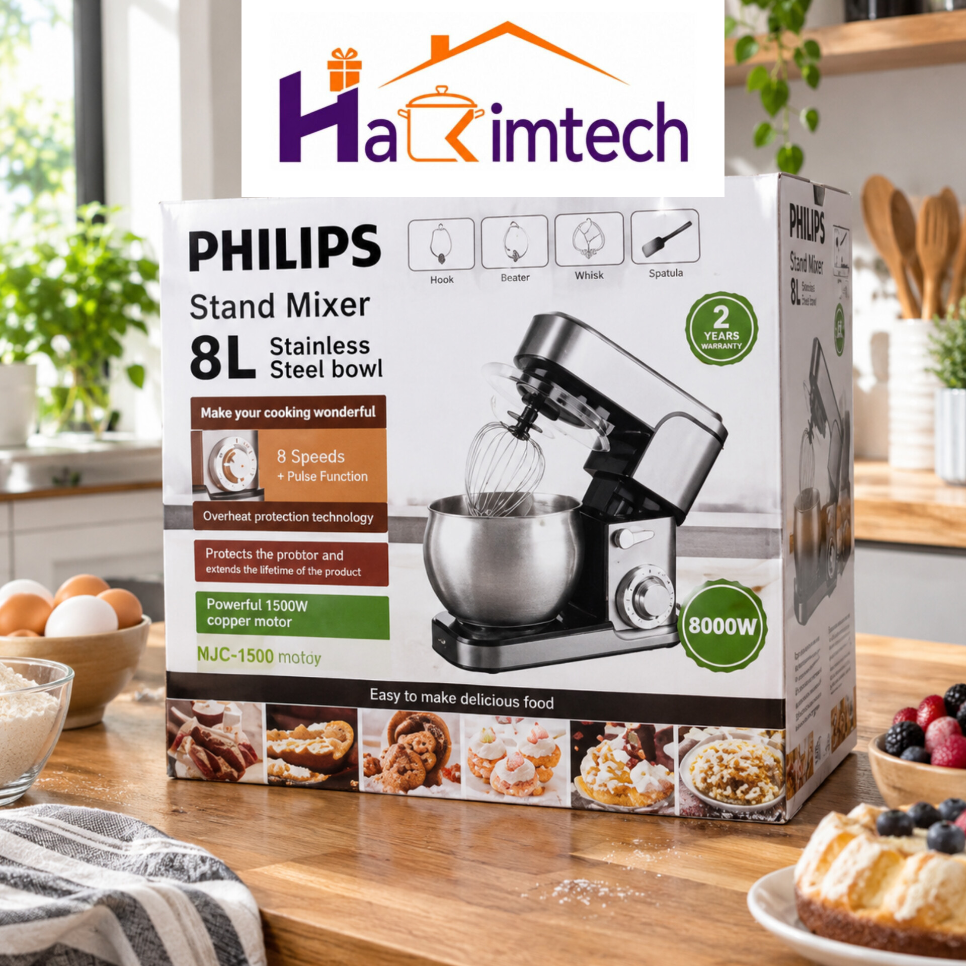 همزن پایه‌دار فیلیپس مدل NJC-1200 با کاسه استیل 8 لیتری