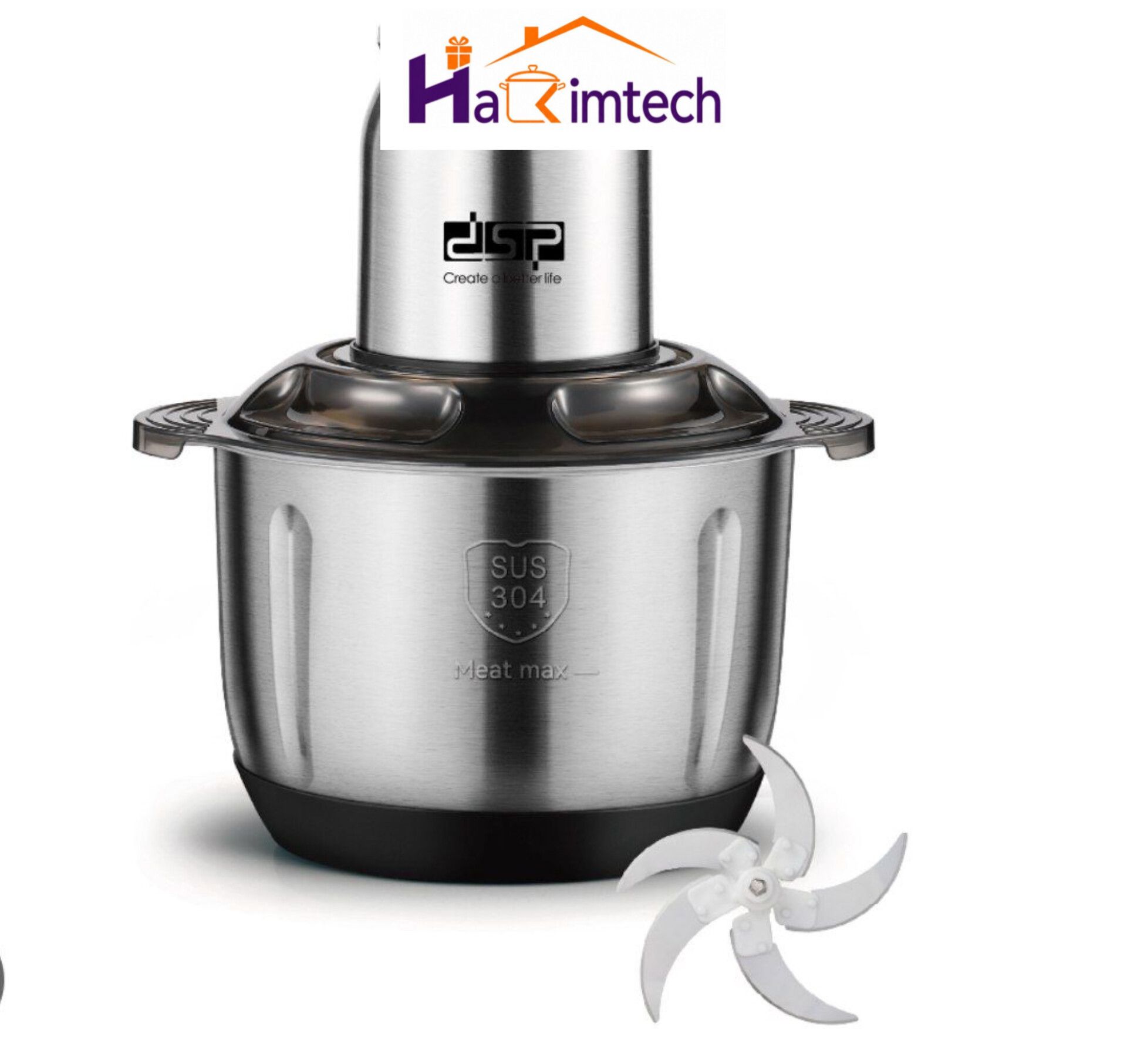 چاپر و خردکن گوشت استیل DSP مدل KM4108 ظرفیت ۵ لیتری، توان ۵۰۰ وات با تیغه پنج‌پر ضدزنگ