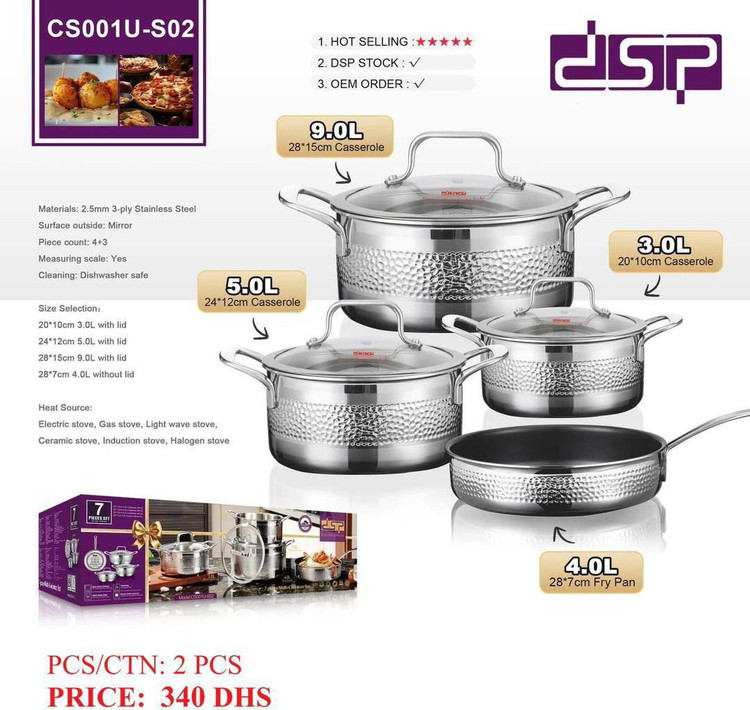 ست قابلمه و تابه استیل ۷ پارچه DSP مدل CS001U‑S02